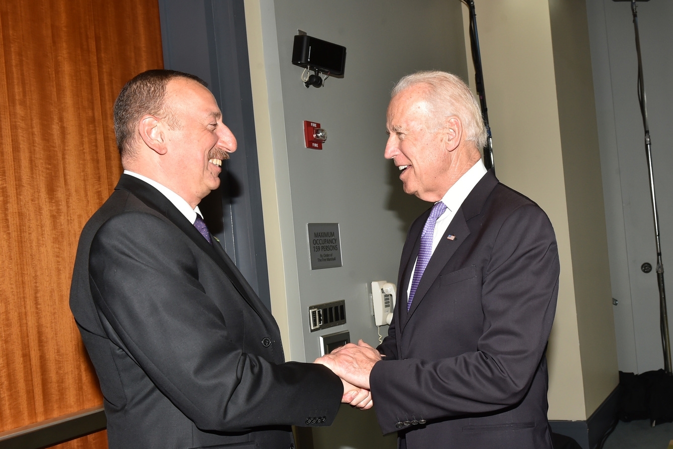 Azerbaijan President Ilham Aliyev meets with then-Vice President Joe Biden in 2016. (photo: president.az)