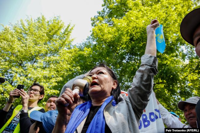 demonstration against the presidential election in Almaty on May 1