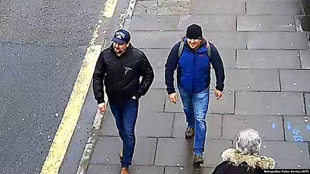 A handout picture released by British police showing what are believed to be two Russian security agents involved in the attempted poisoning in Salisbury of former spy Sergei Skripal and his daughter in 2018.